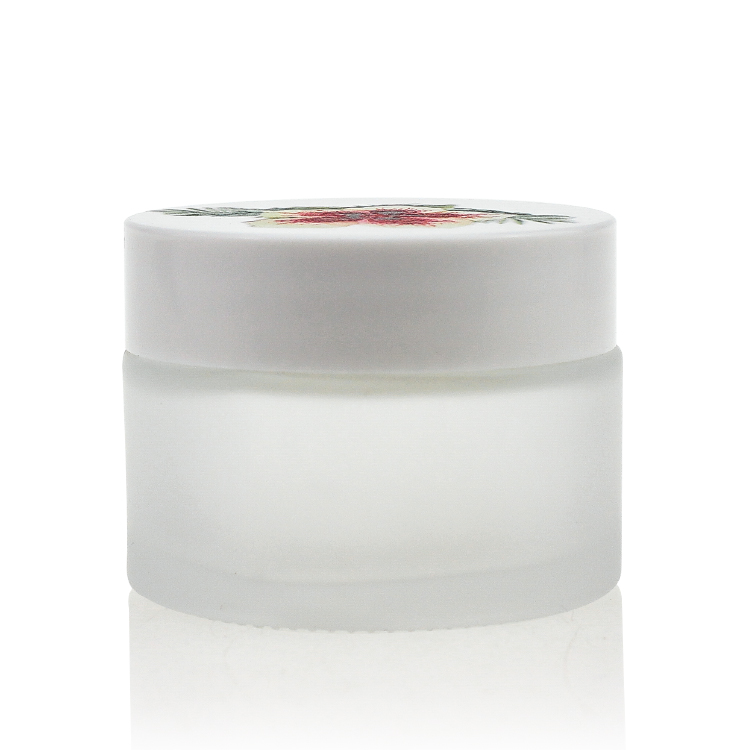 30g Cosmetic Jar Frosted White Glass Eye Cream Jar With Printed Lid