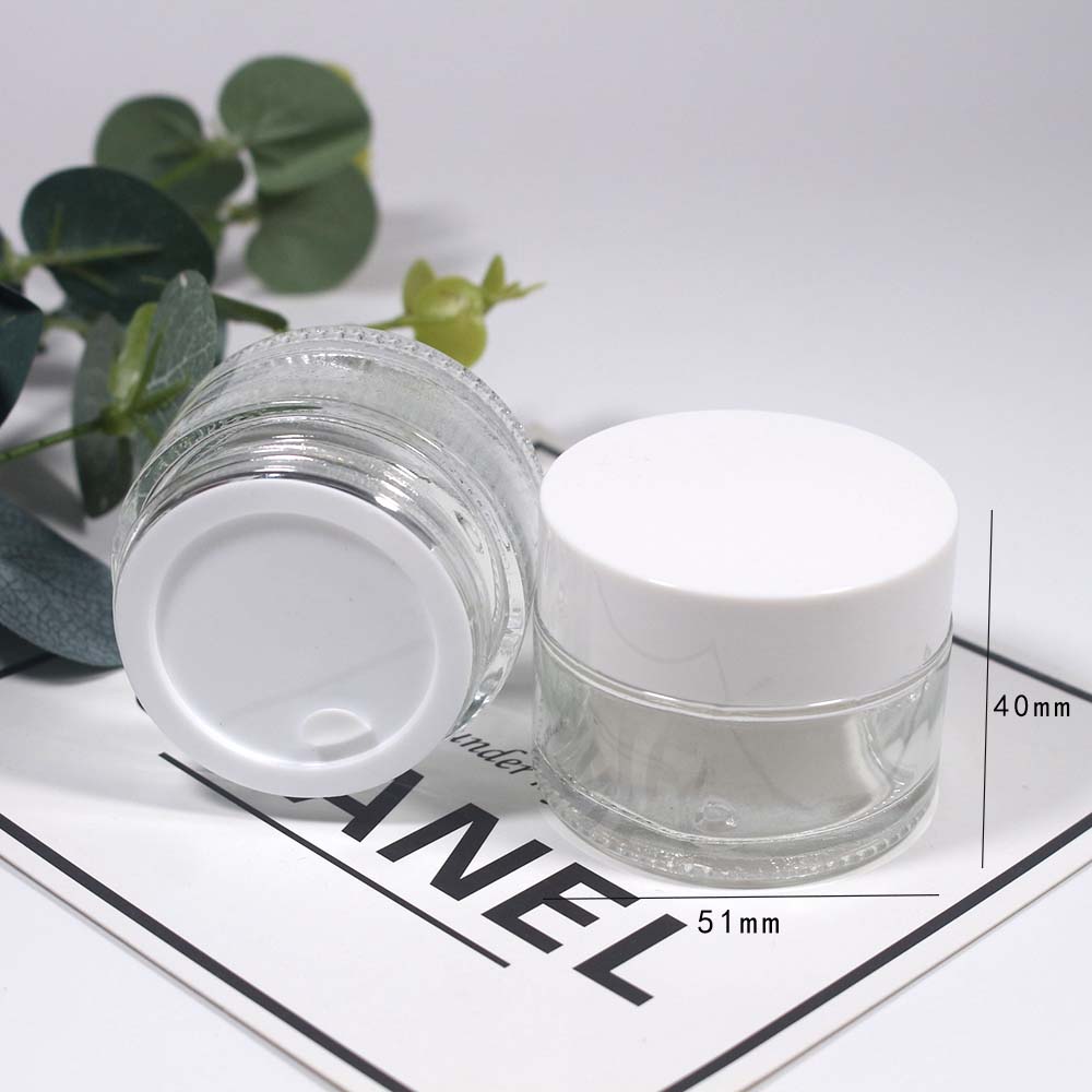30g Empty glass can cosmetic cream clear glass jar with white and black plastic covers