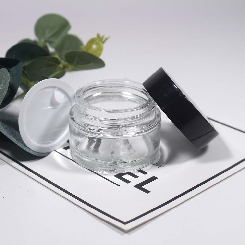 30g Empty glass can cosmetic cream clear glass jar with white and black plastic covers