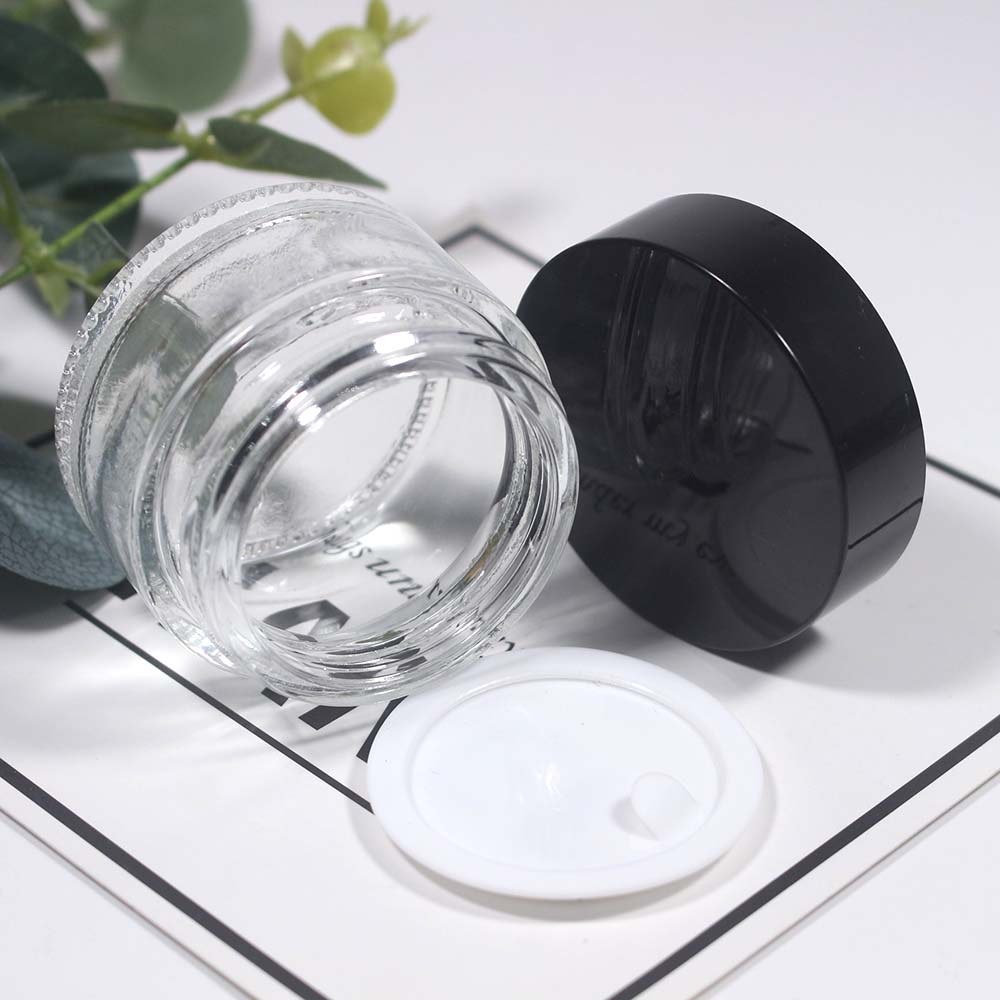 30g Empty glass can cosmetic cream clear glass jar with white and black plastic covers