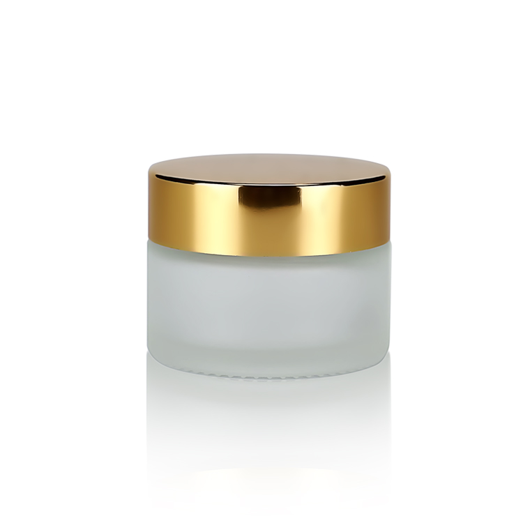 30g Frosted clear glass face cream jar with plastic golden cap