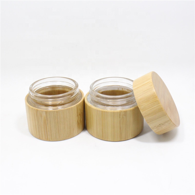 30g Glass Cosmetic Containers Jar With Bamboo Lid Bamboo Packaging Wholesale Glass Jar