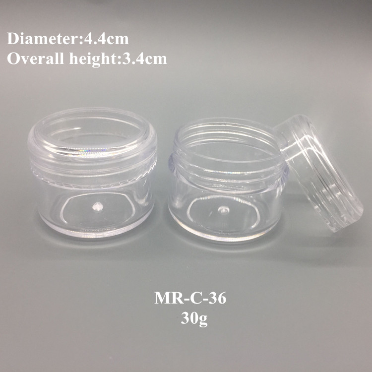 30g PS clear white black empty cosmetic cream jar with plastic round lid small bottle in stock