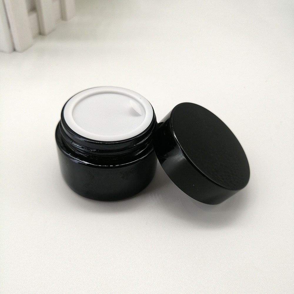 30g amber glass cream empty jar with black plastic lid cosmetic packaging container brown glass bottle