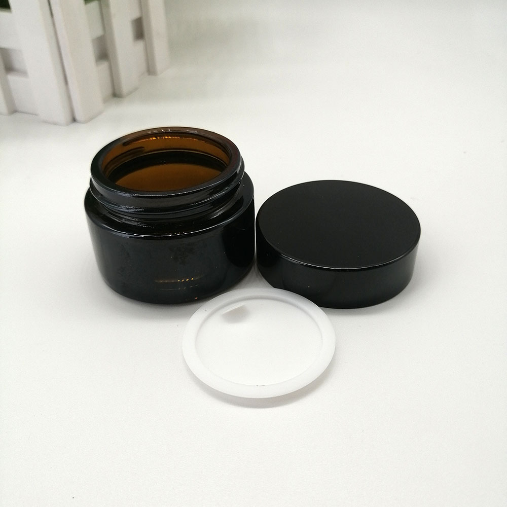 30g amber glass cream empty jar with black plastic lid cosmetic packaging container brown glass bottle