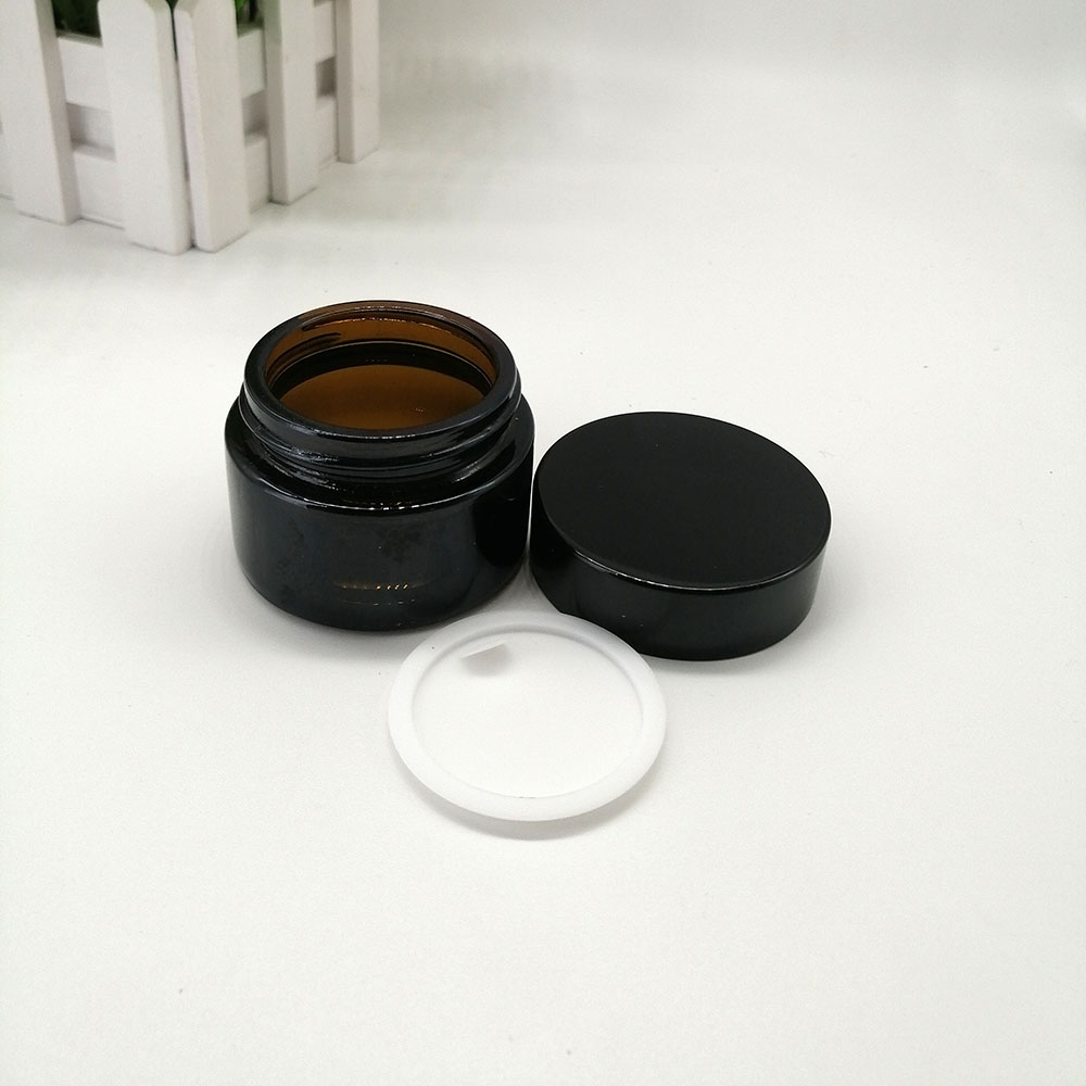 30g amber glass cream empty jar with black plastic lid cosmetic packaging container brown glass bottle