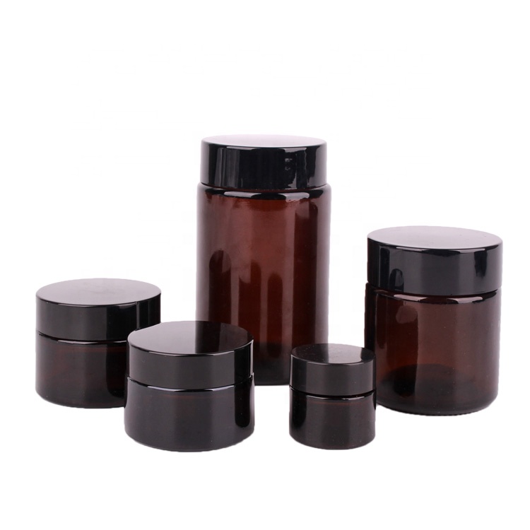 30g amber round glass jar cosmetic jar with black lid amber glass cream jar