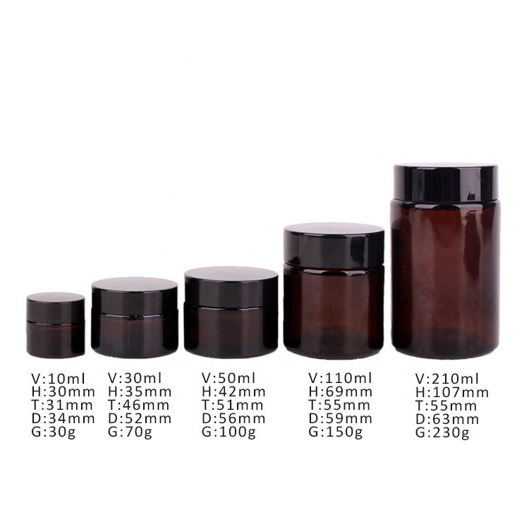 30g amber round glass jar cosmetic jar with black lid amber glass cream jar