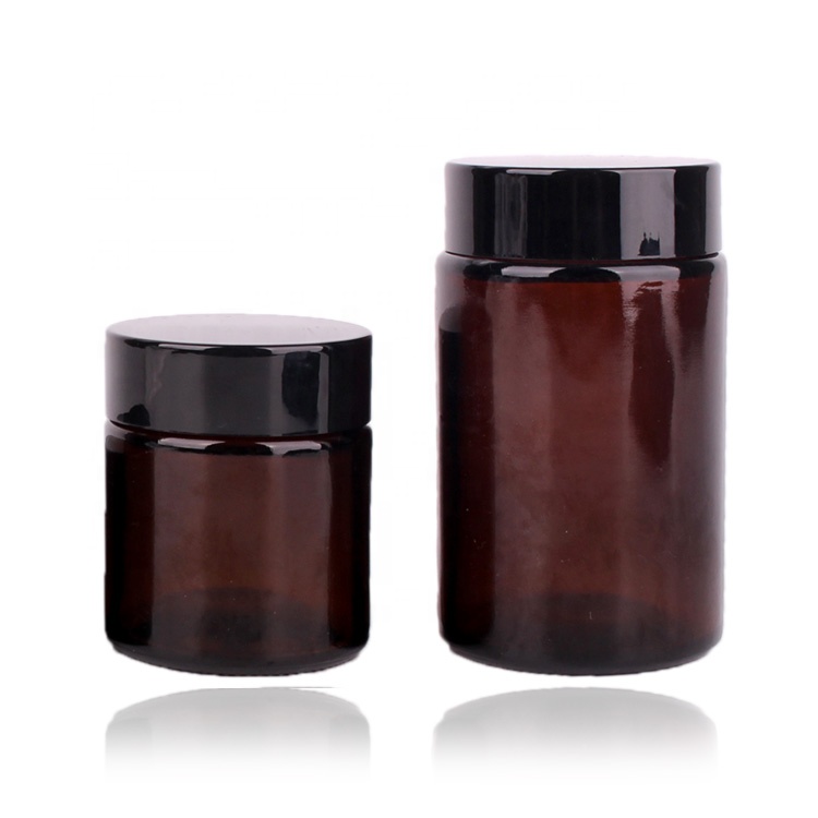 30g amber round glass jar cosmetic jar with black lid amber glass cream jar