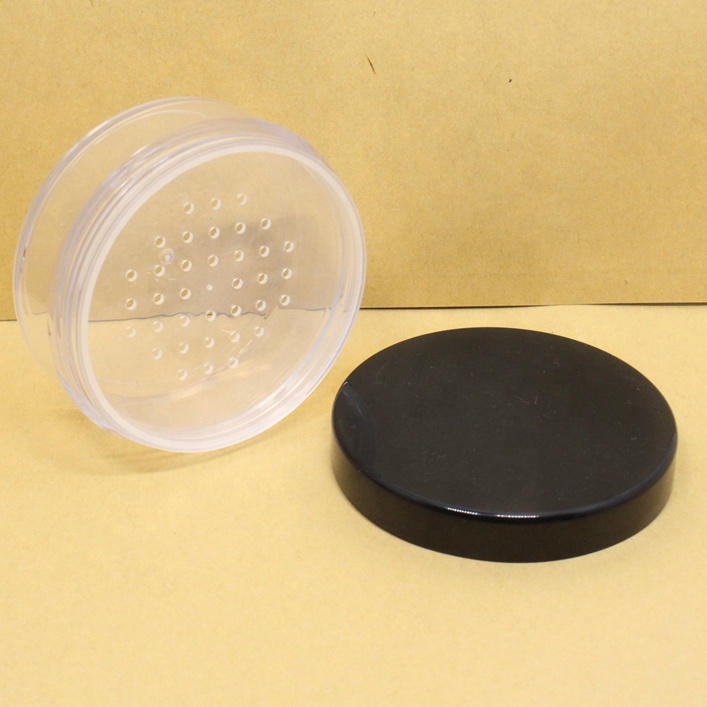 30g black round plastic portable loose powder jar container with elastic mesh sifter