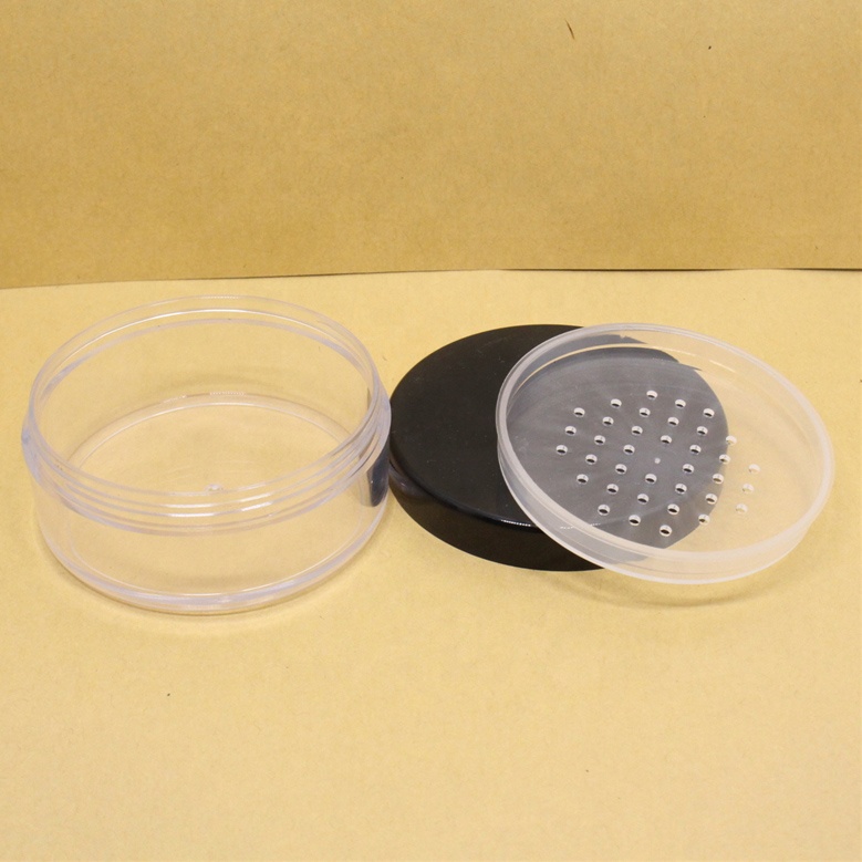 30g black round plastic portable loose powder jar container with elastic mesh sifter