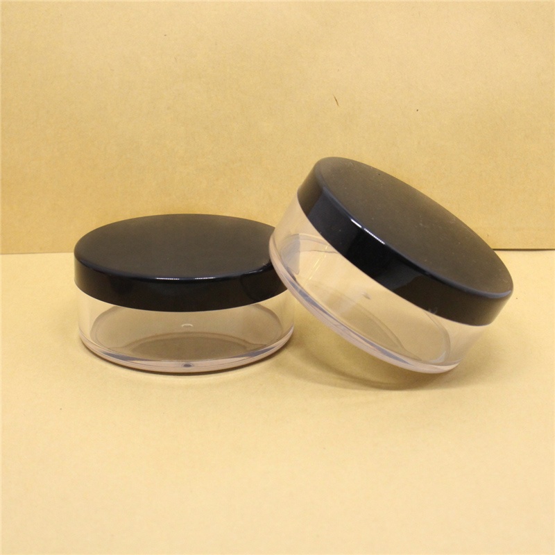 30g black round plastic portable loose powder jar container with elastic mesh sifter