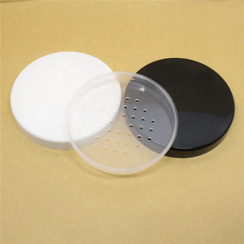30g black round plastic portable loose powder jar container with elastic mesh sifter