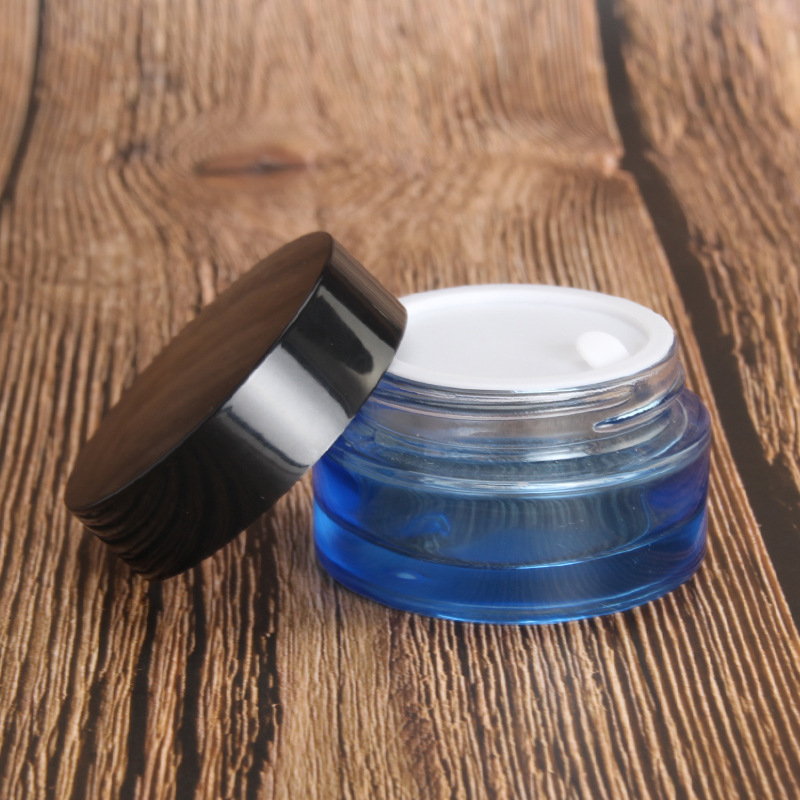 30g blue clearglass jar cosmetic skin care cream mask packaging container with black cover lid