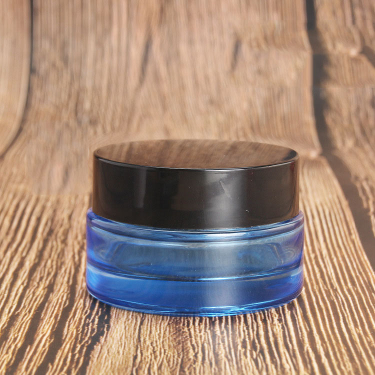 30g blue clearglass jar cosmetic skin care cream mask packaging container with black cover lid