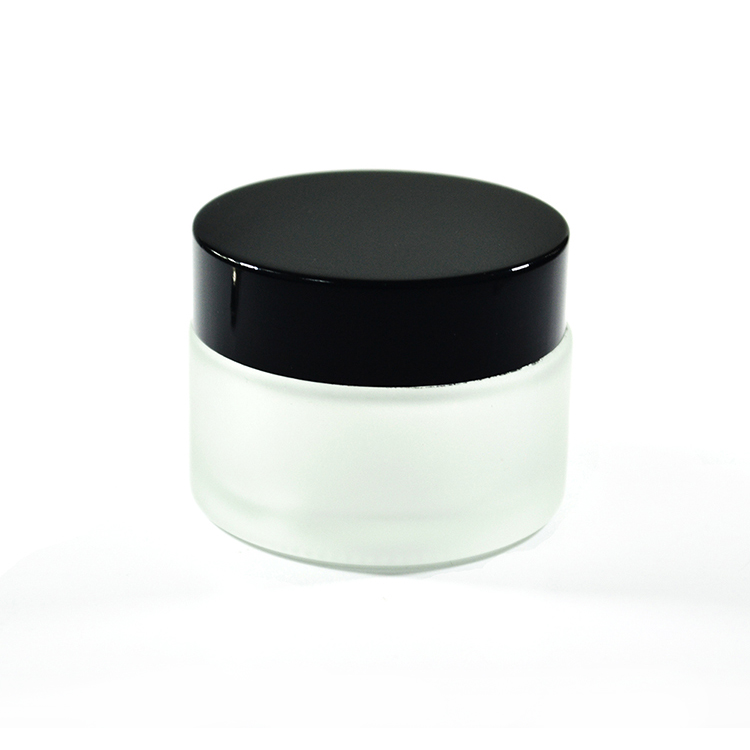 30g clear frosted glass cream jar with black aluminum lid