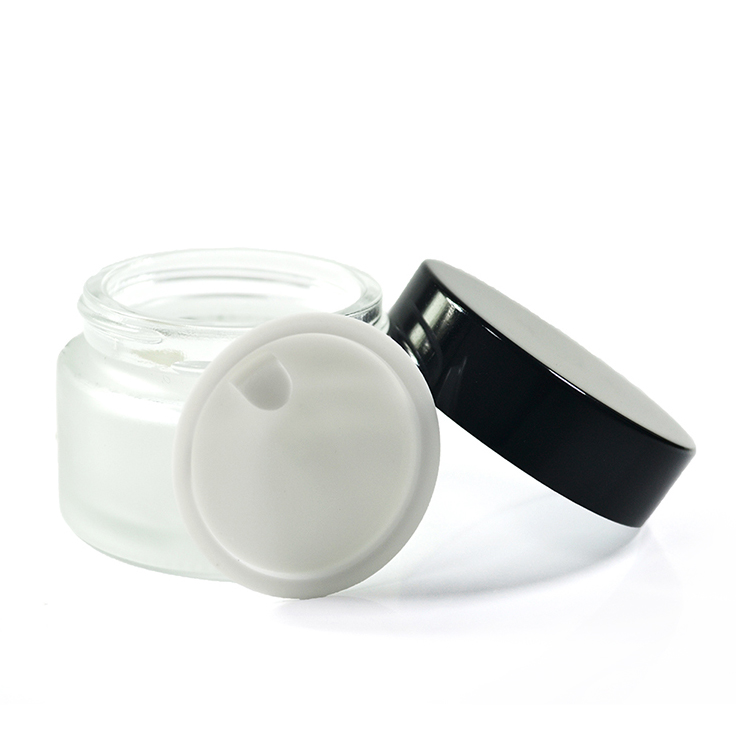 30g clear frosted glass cream jar with black aluminum lid