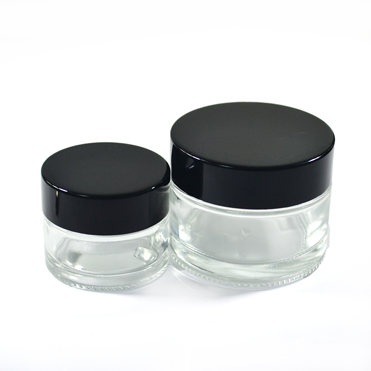 30g clear frosted glass cream jar with black aluminum lid