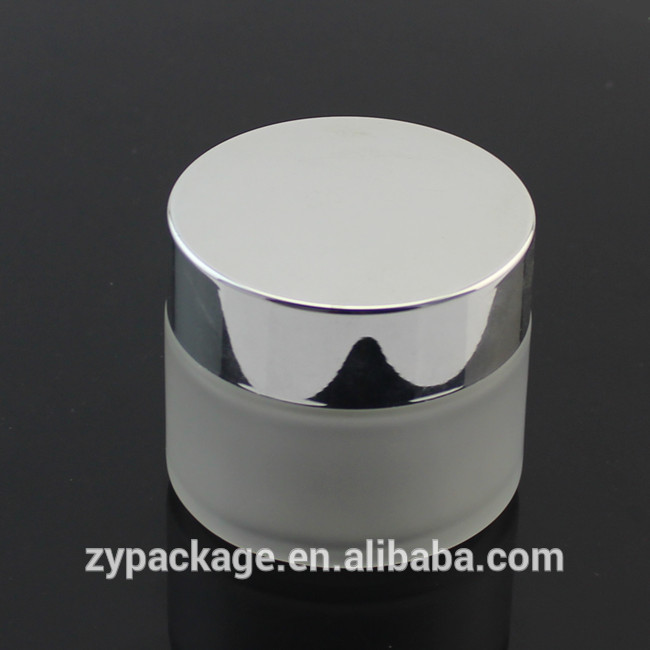 30g clear frosting glass jar with shinny silver metal collar lid for skin care cream