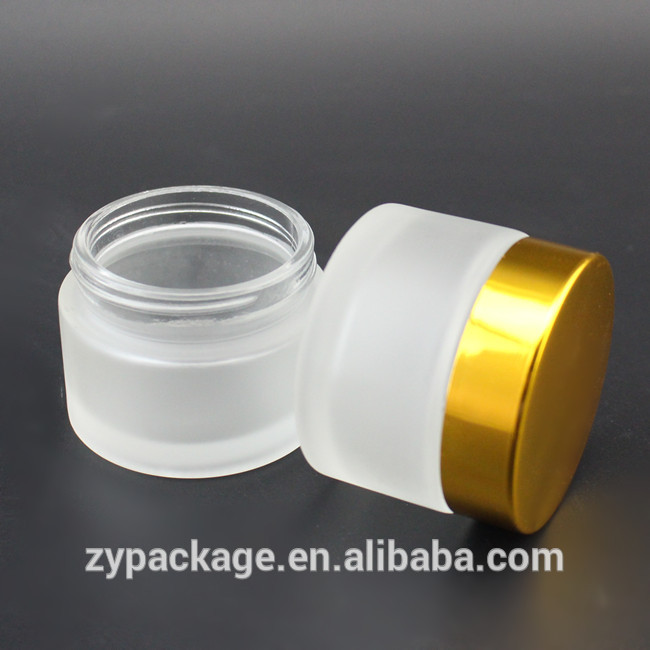 30g clear frosting glass jar with shinny silver metal collar lid for skin care cream
