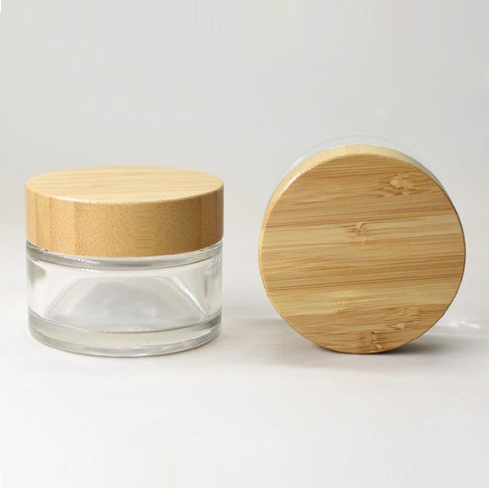 30g clear glass cream empty jar with environmentally friendly wood grain bamboo lid