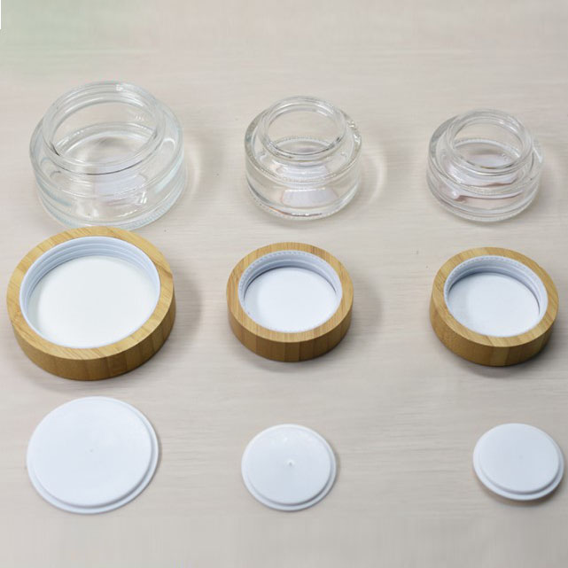 30g clear glass cream empty jar with environmentally friendly wood grain bamboo lid