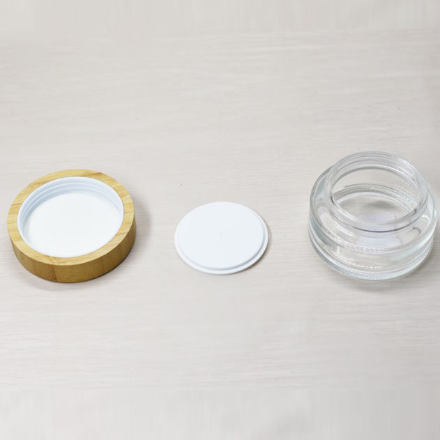 30g clear glass cream empty jar with environmentally friendly wood grain bamboo lid