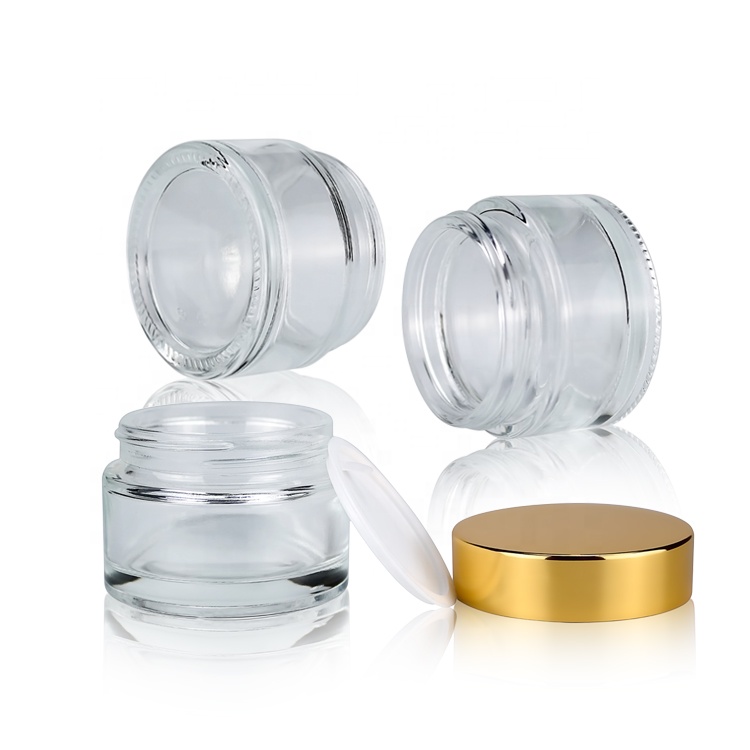 30g clear glass jars cosmetic cream with golden cap