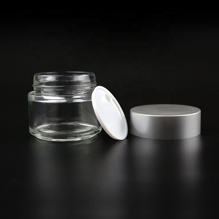 30g clear silver glass face cream jar with silver cap
