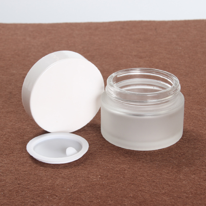 30g cosmetic frosted glass cream jar skin care cream packaging empty container with white plastic cover lid