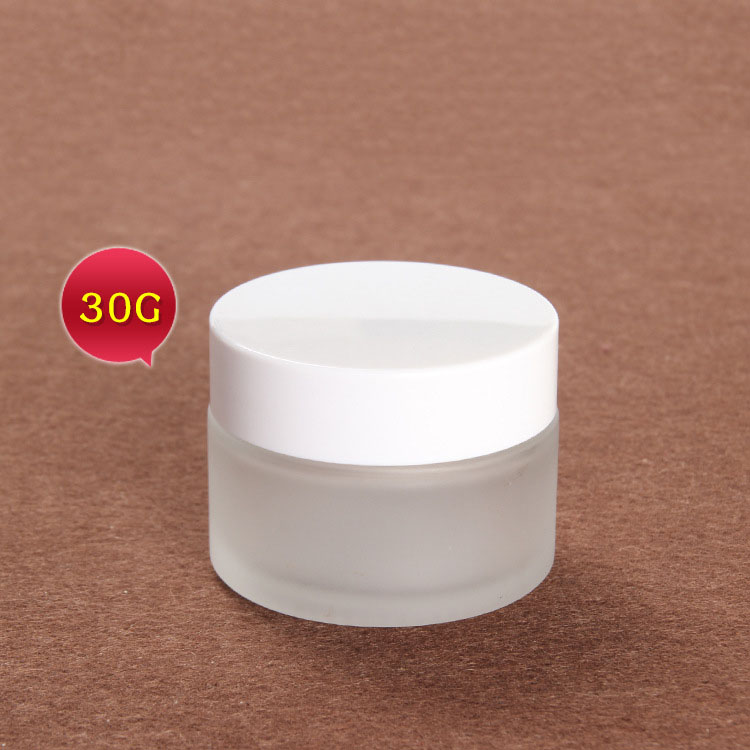 30g cosmetic frosted glass cream jar skin care cream packaging empty container with white plastic cover lid