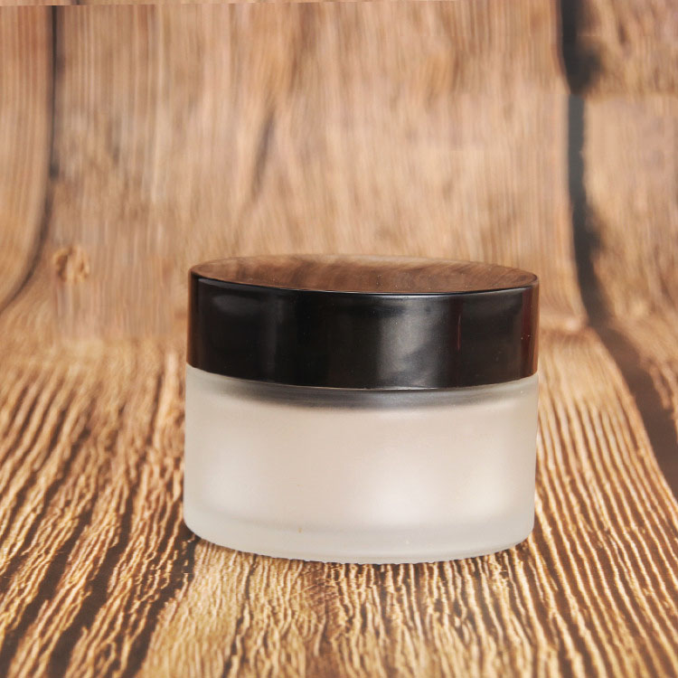 30g cosmetic frosted glass jar mask eye cream packaging container with plastic black lid