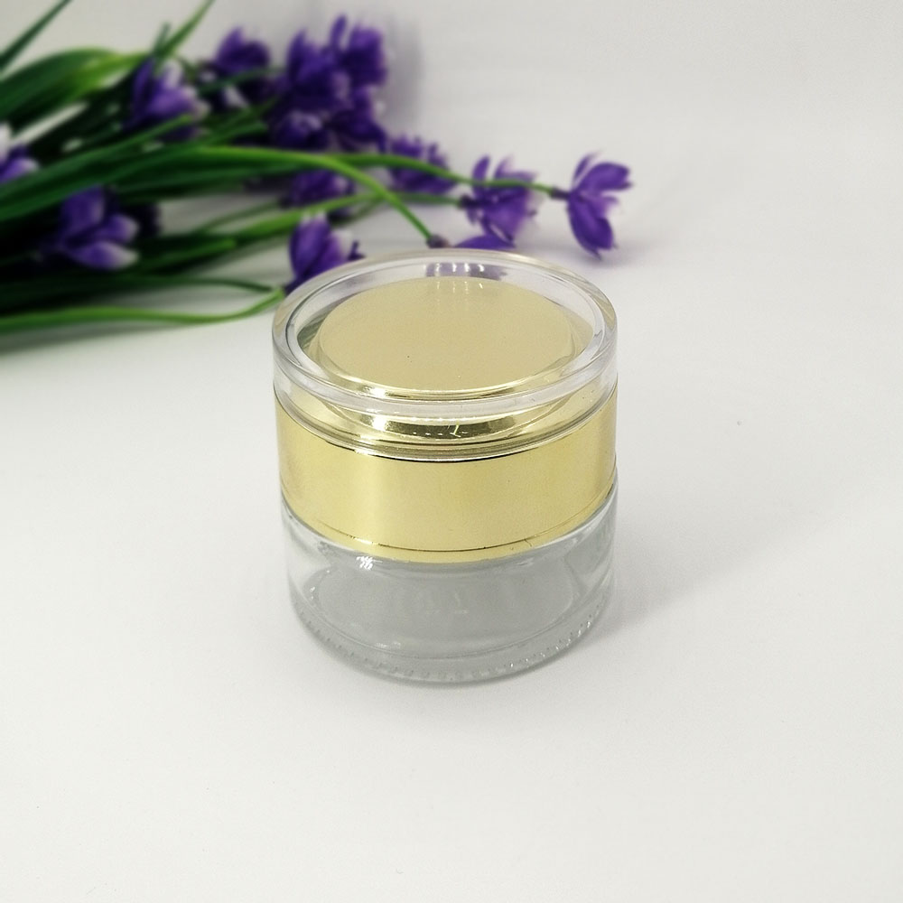 30g cosmetic transparent glass cream jar skin cream packaging empty jar with acrylic gold plastic screw lid