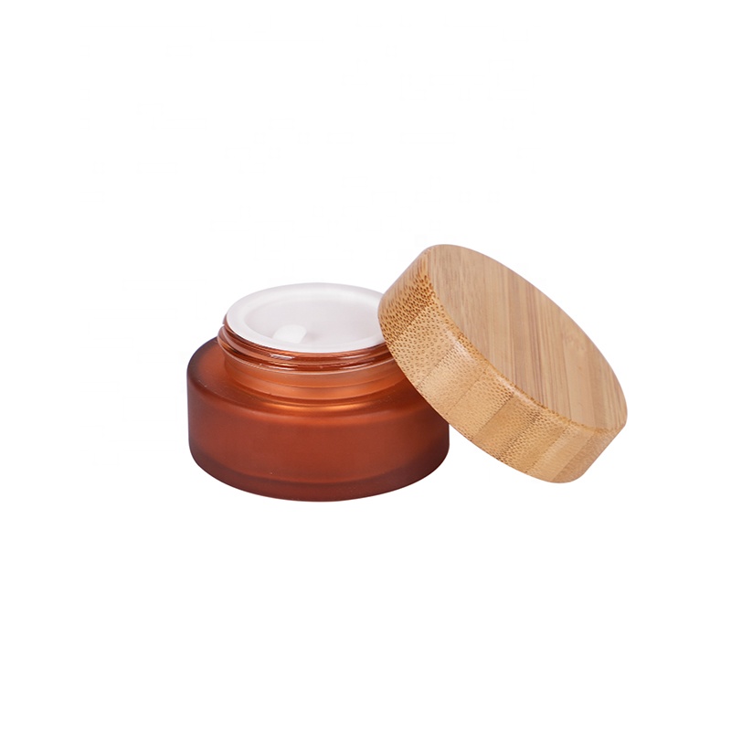 30g eco-friendly skin care custom clear amber frosted glass cream jar with bamboo lid