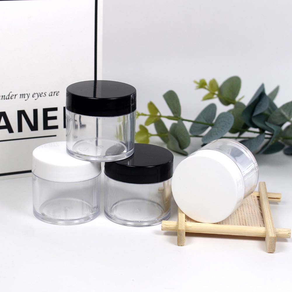 30g empty transparent plastic jar with white/black lid glossy cover cosmetic packaging container