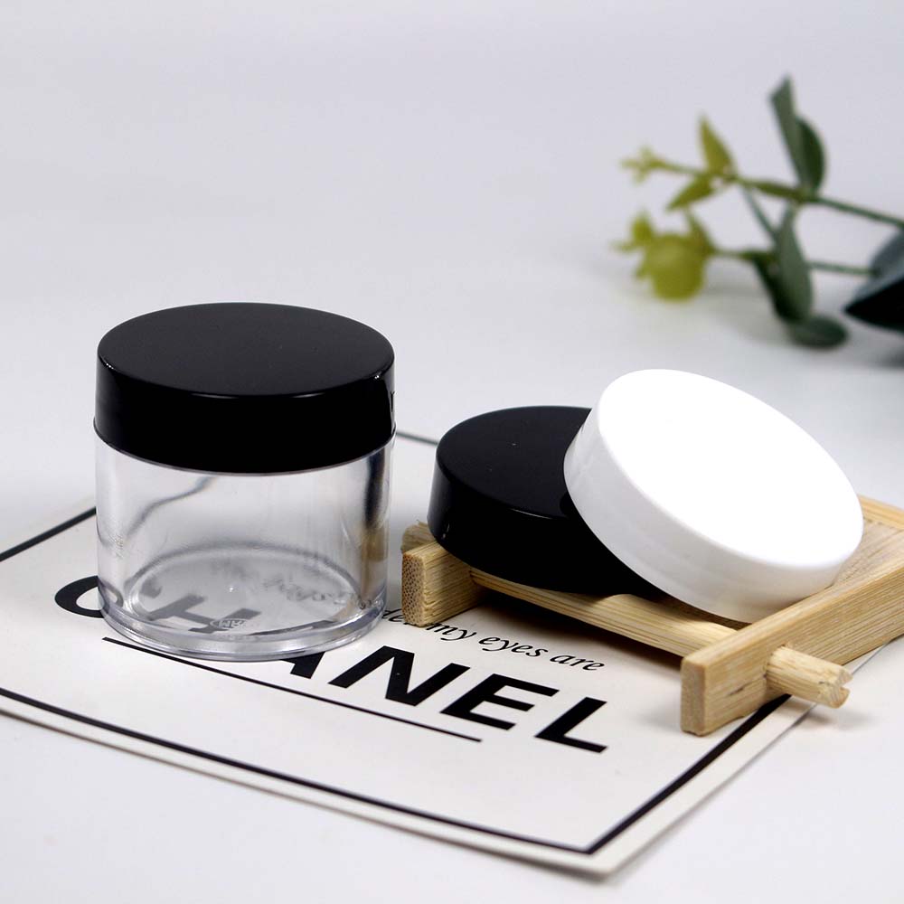 30g empty transparent plastic jar with white/black lid glossy cover cosmetic packaging container
