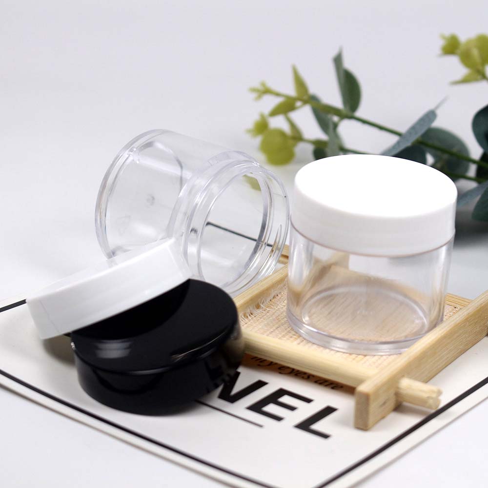30g empty transparent plastic jar with white/black lid glossy cover cosmetic packaging container
