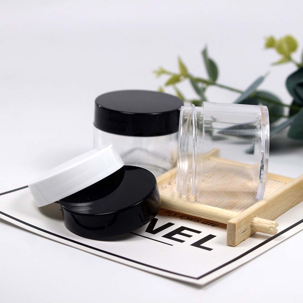 30g empty transparent plastic jar with white/black lid glossy cover cosmetic packaging container