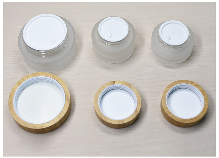 30g frosted glass cream empty jar cosmetic skin care mask eye cream packaging container with bamboo cover lid custom label