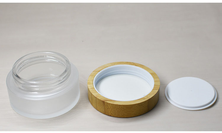 30g frosted glass cream empty jar cosmetic skin care mask eye cream packaging container with bamboo cover lid custom label