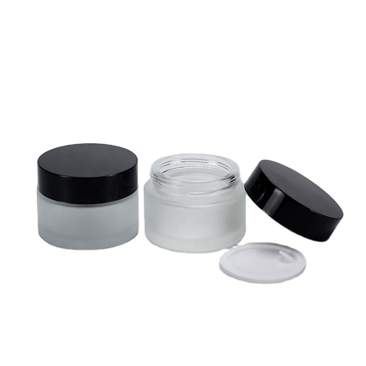 30g frosted glass face cream jar with black cap glass bottle for cosmetic packaging amber glass jars and vial