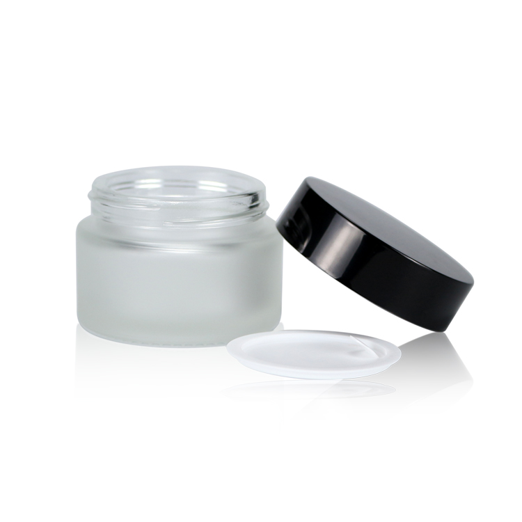 30g frosted glass face cream jar with black cap glass bottle for cosmetic packaging amber glass jars and vial