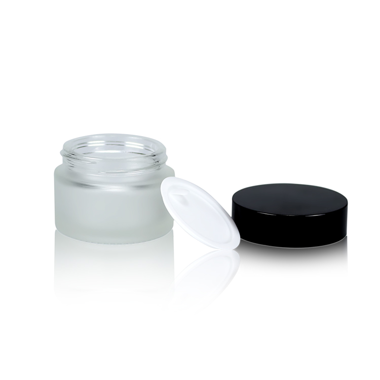 30g frosted glass face cream jar with black cap glass bottle for cosmetic packaging amber glass jars and vial