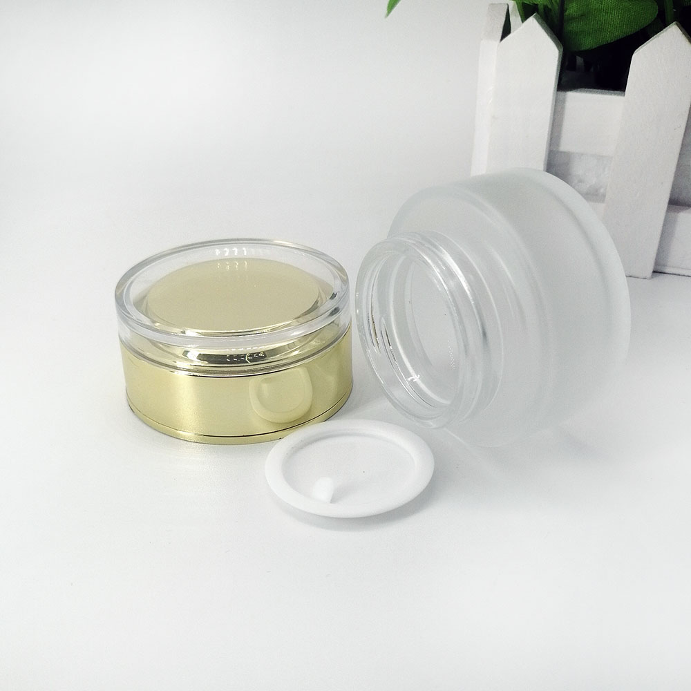 30g glass frosting cream jar acrylic golden lid cosmetic packaging container skin care eye cream mask empty bottle
