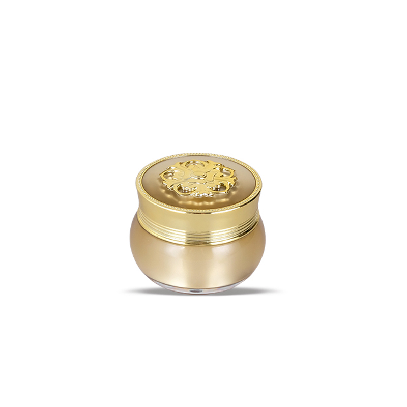 30g hot sale in stock ready to ship flower printed lid gold empty acrylic plastic cosmetic cream jar by Cosmetic Vendor