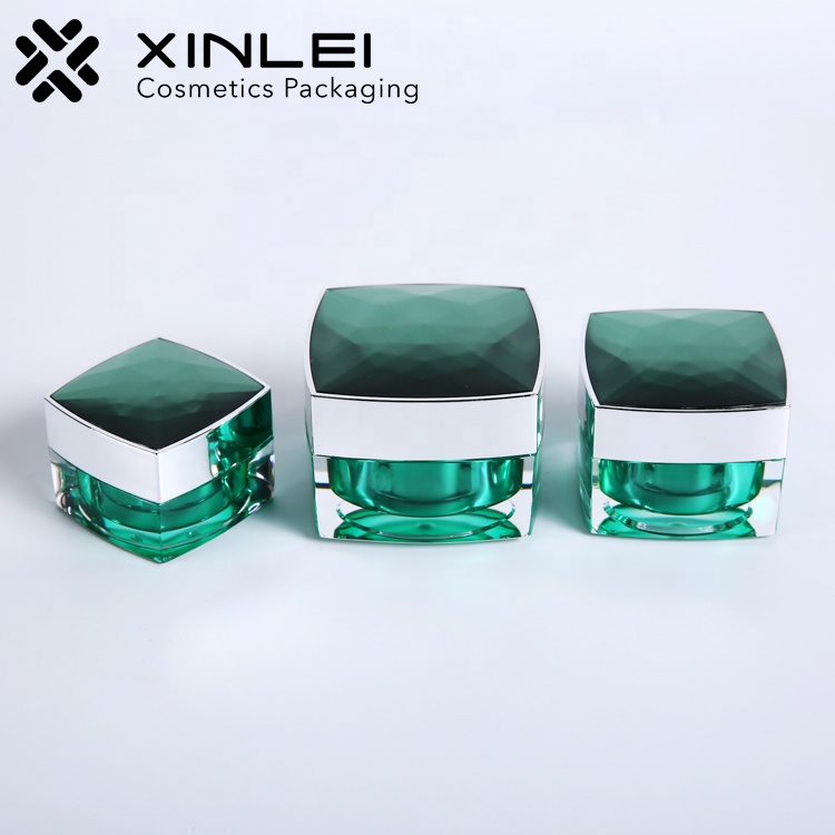 30g luxury acrylic cream jar square jar with diamond lid plastic jar with lid