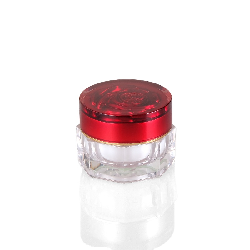 30g luxury in stock ready to ship red plastic container with rose lid acrylic cream jar for skin care packaging