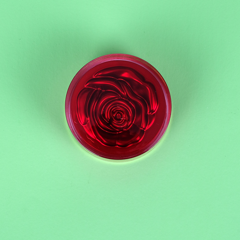 30g luxury in stock ready to ship red plastic container with rose lid acrylic cream jar for skin care packaging
