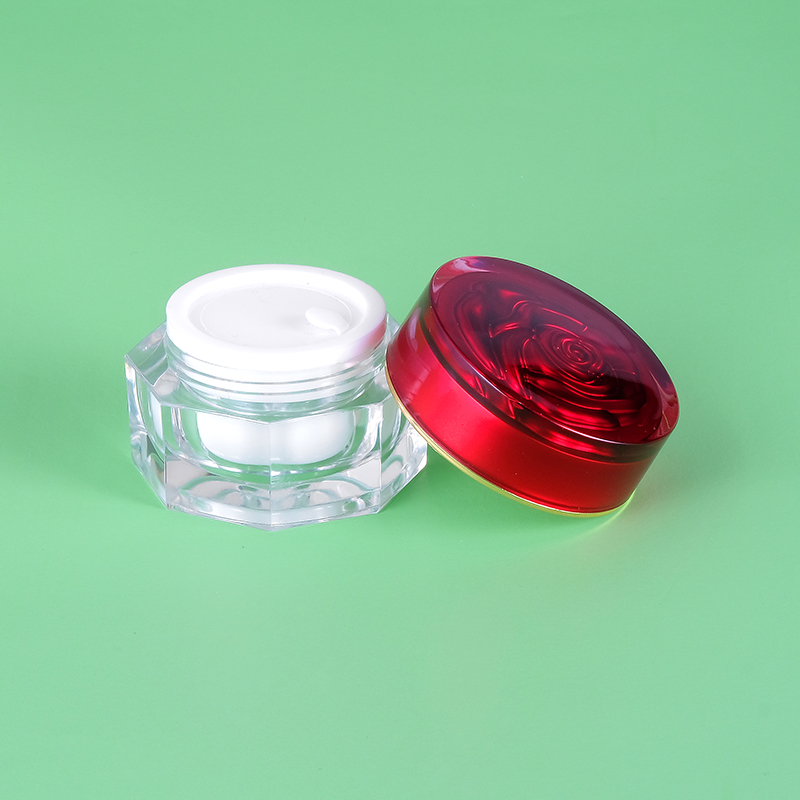 30g luxury in stock ready to ship red plastic container with rose lid acrylic cream jar for skin care packaging