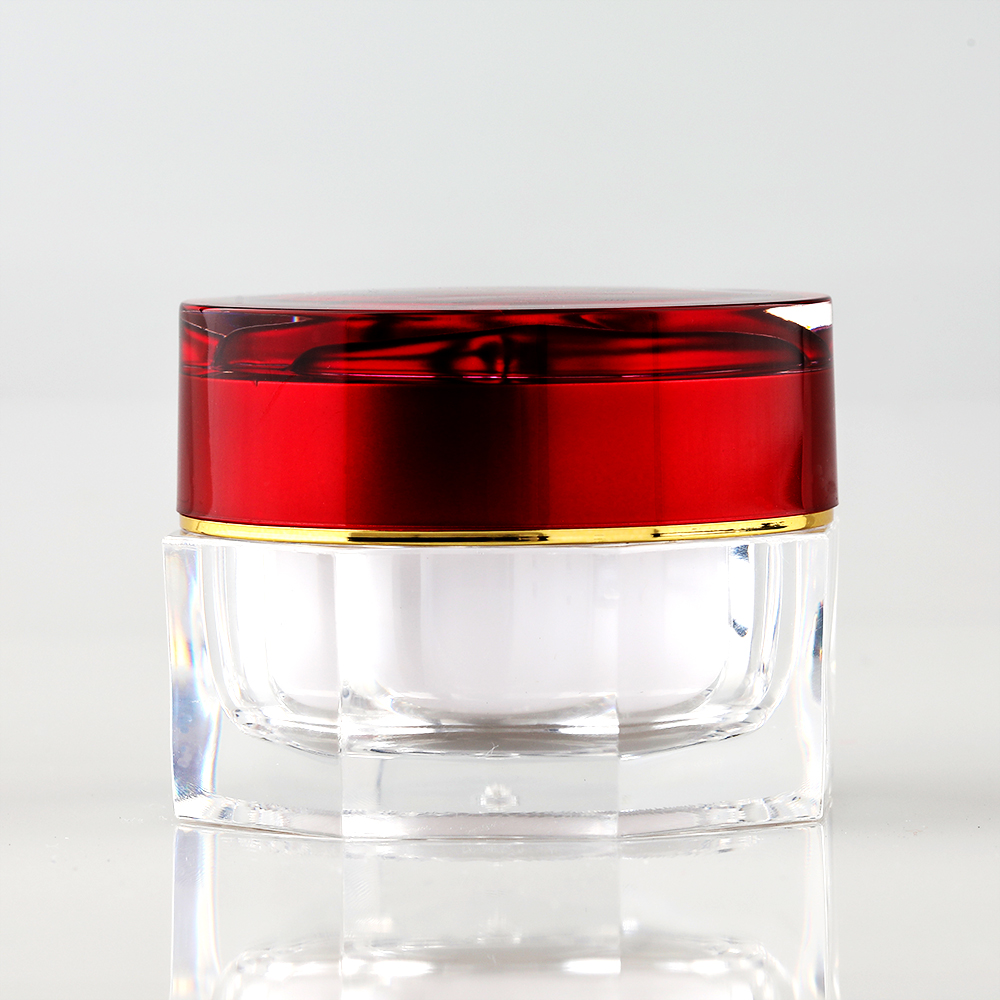 30g luxury in stock ready to ship red plastic container with rose lid acrylic cream jar for skin care packaging